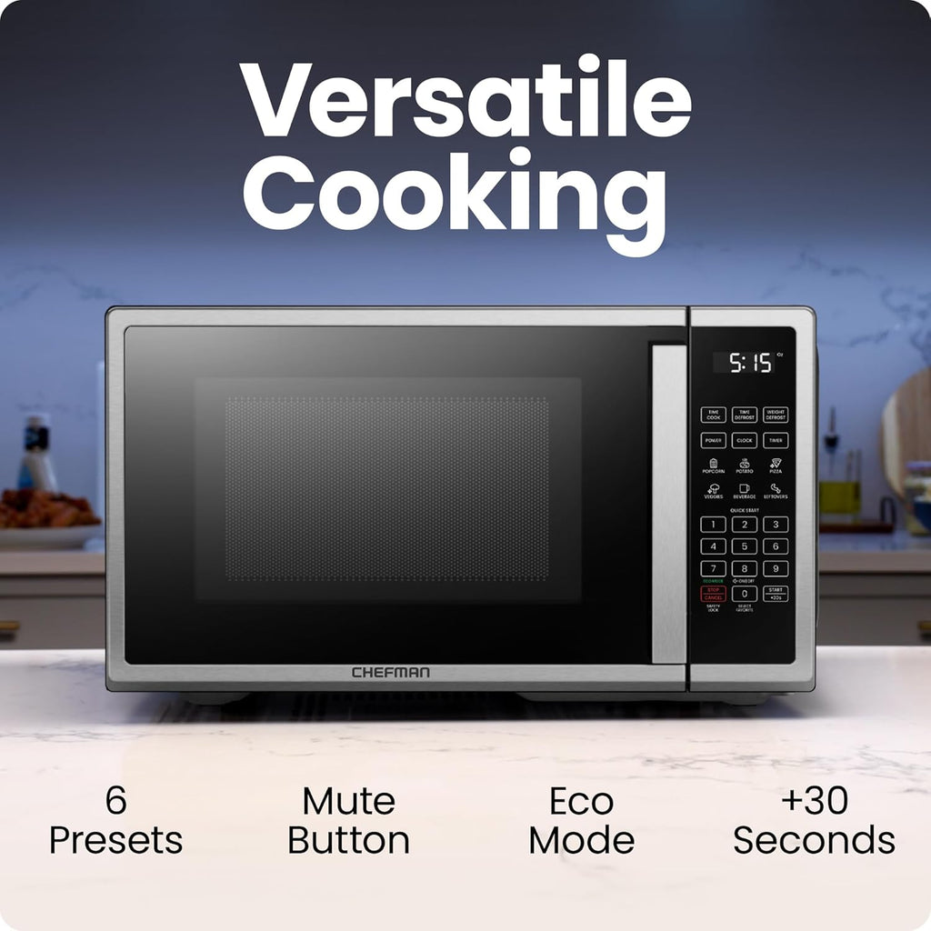 Countertop Microwave Oven 0.9 Cu. Ft. Digital Stainless Steel Microwave 900 Watt with 6 Presets, Eco Mode, Mute