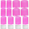 Self Grip Hair Rollers Curlers Set - 24 Pieces with 3 Sizes (4 Jumbo, 4 Large, 4 Medium) and 12 Clips for Volume on