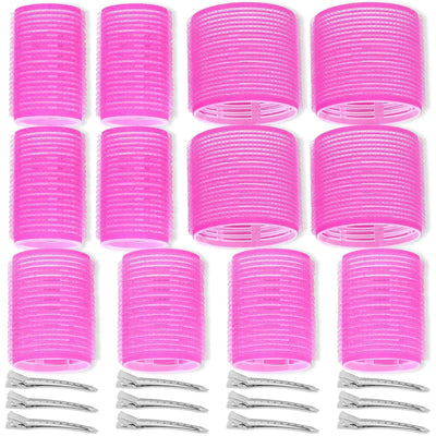 Self Grip Hair Rollers Curlers Set - 24 Pieces with 3 Sizes (4 Jumbo, 4 Large, 4 Medium) and 12 Clips for Volume on