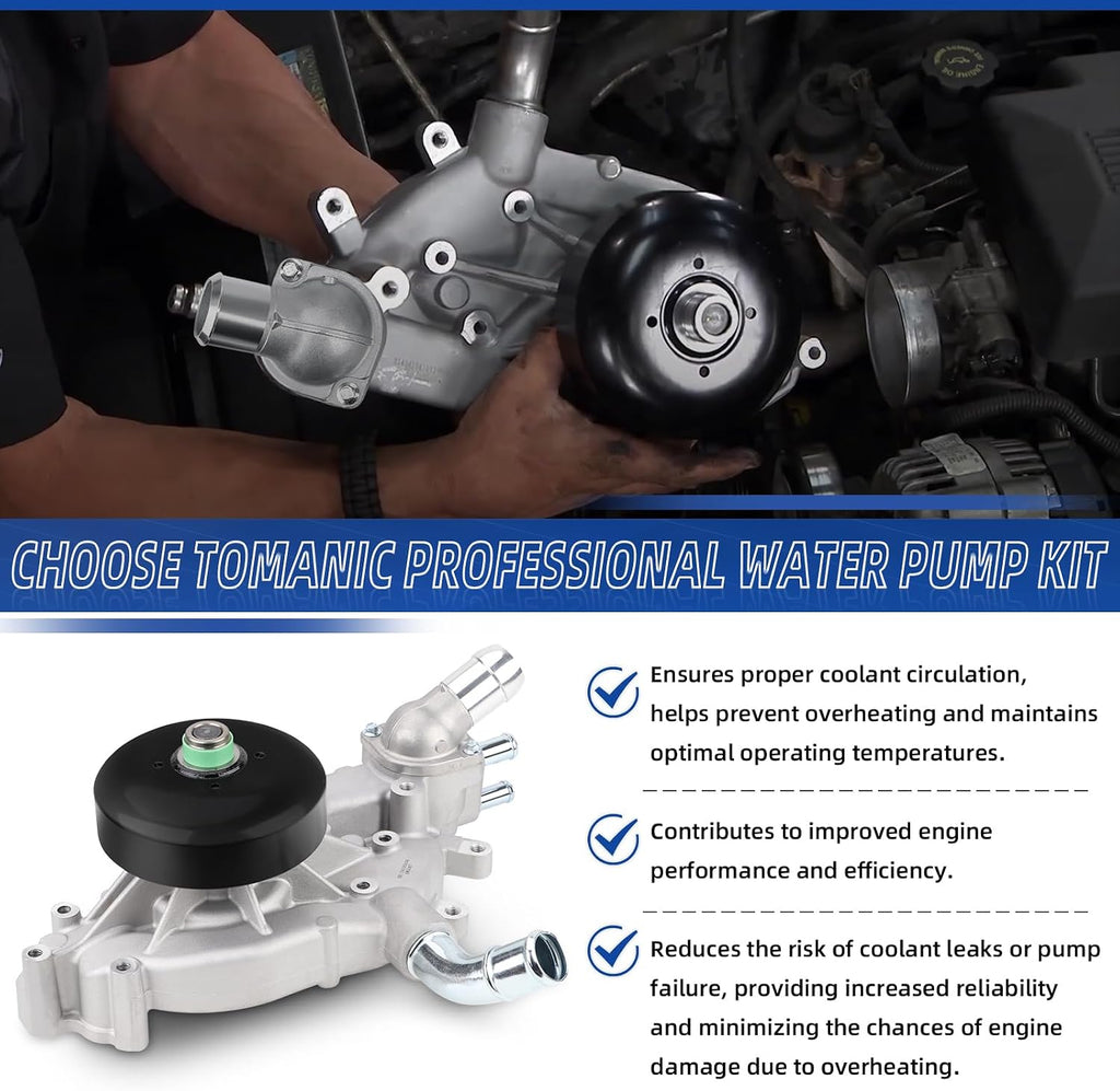 Professional AW5104 Water Pump Kit with Thermostat Gasket Fits For Chevy Silverado Tahoe Suburban Trailblazer Express, GMC Sierra Yukon, Buick, Cadillac, Hummer, Isuzu, 4.8L/5.3L/6.0L V8 Engine
