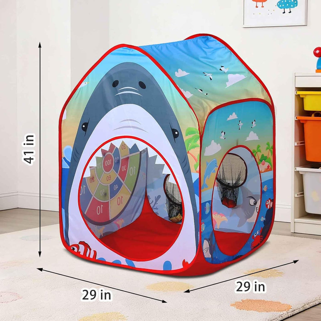Shark Kid Play Tent Pop up Tent Play Tunnel Indoor and Outdoor Playhouse for Kid Beanbag Toss Game for Team