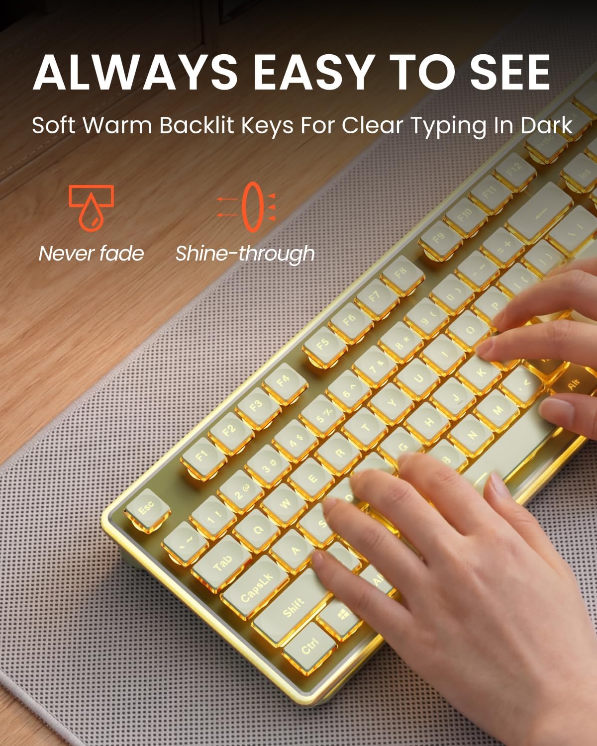 Wireless Keyboard and Mouse Combo with Warm Backlit, Rechargeable-Green