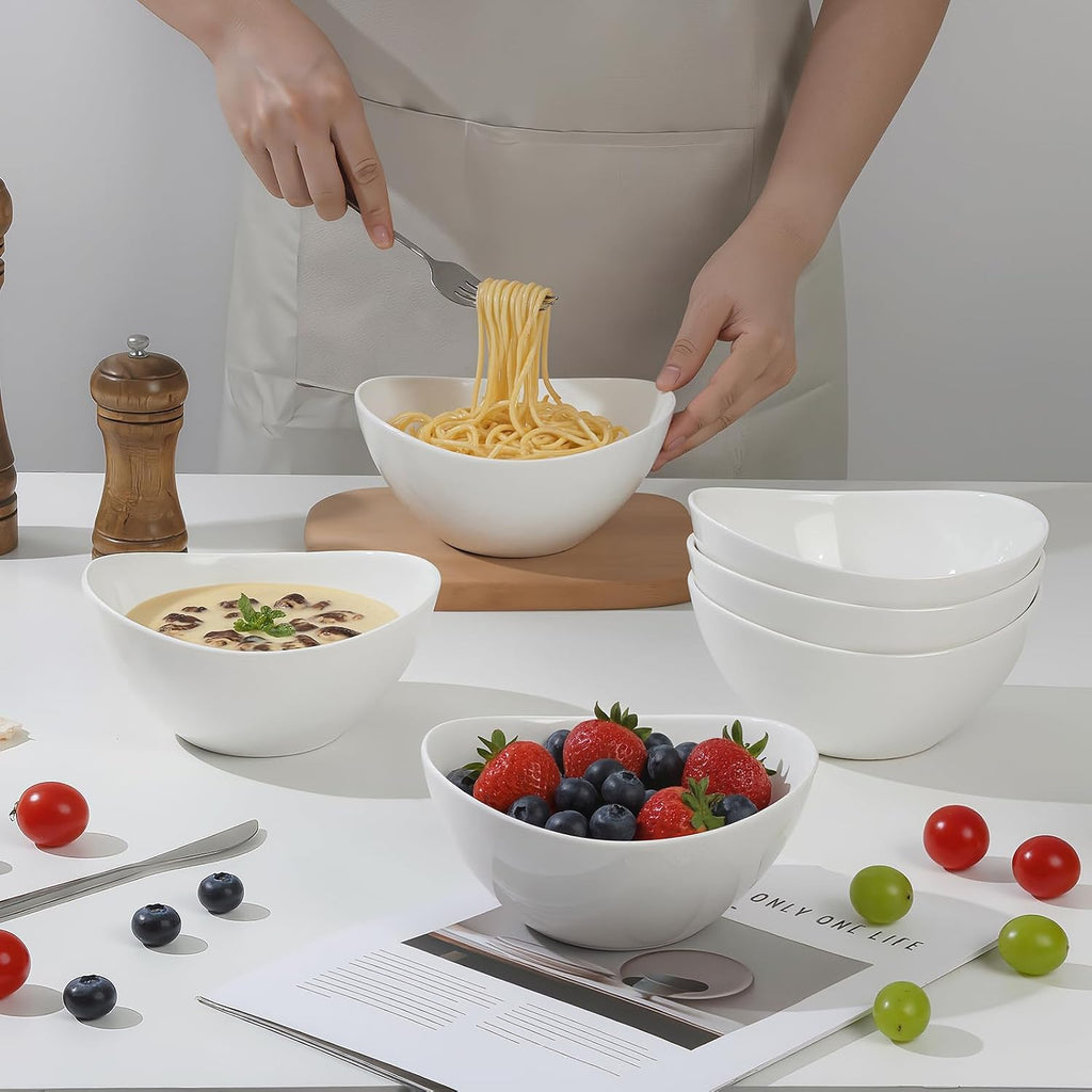 19 Ounces Ceramic Serving Bowls, Sturdy Porcelain White Oval Salad Bowls, Stackable Food Server Fruit Display Dishes