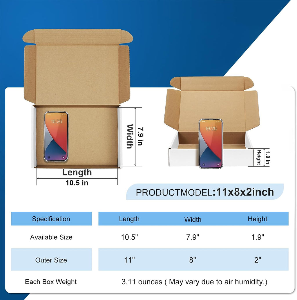 30 Pack 11x8x2 White Shipping Boxes for Small Business, Gifts