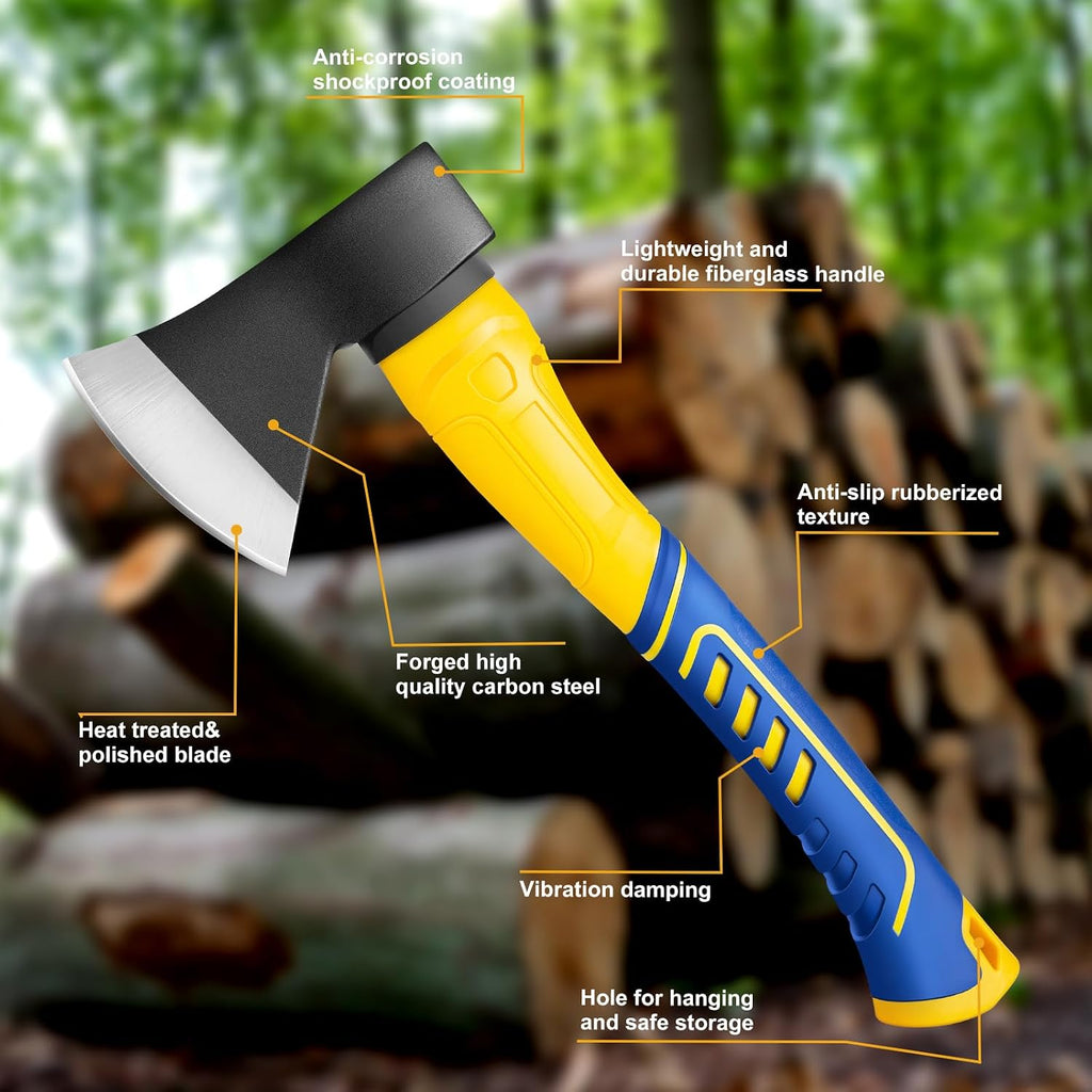 14" Outdoor Hatchet Axe, Mini Camping Axe, Wood Axe, Outdoor Camp Hatchet | Chopping Axe, Fiberglass Shock Reduction