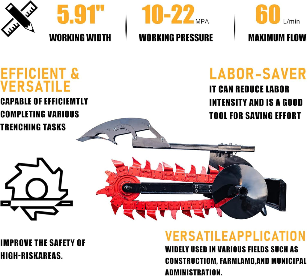 Skid Steer Trencher Attachment, 37"Trenching Depth, Compatible with Bobcat and Most Skid Steer Loaders