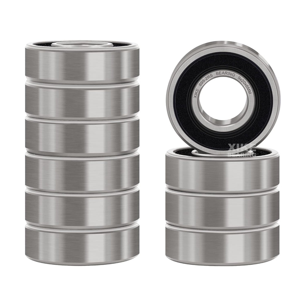 XIKE 10 Pcs 699-2RS Bearings 9x20x6mm, Double Rubber Seals.