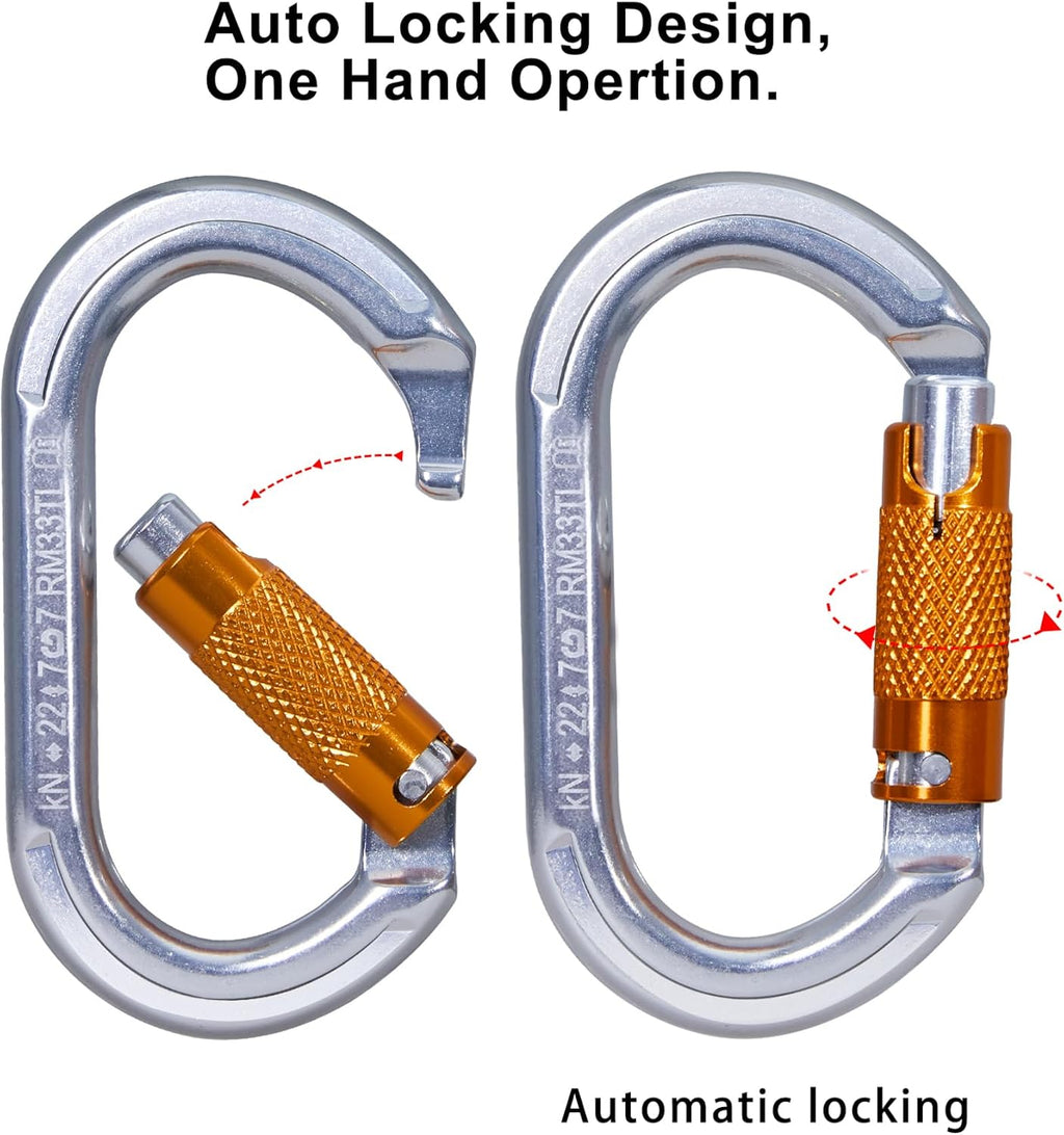 Auto Locking Climbing Carabiner Clips (22/25KN Twist Lock) or (28KN Screw Lock) Heavy Duty Carabiners for Rock