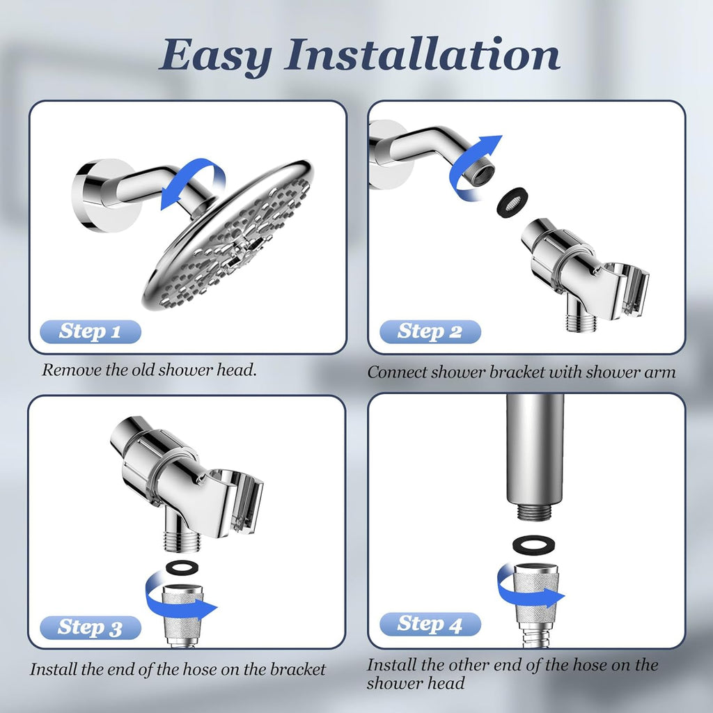 Filtered Shower Head with Handheld,High Pressure Shower Heads Filter | ON/OFF Switch,4 Spray,Built-in Power