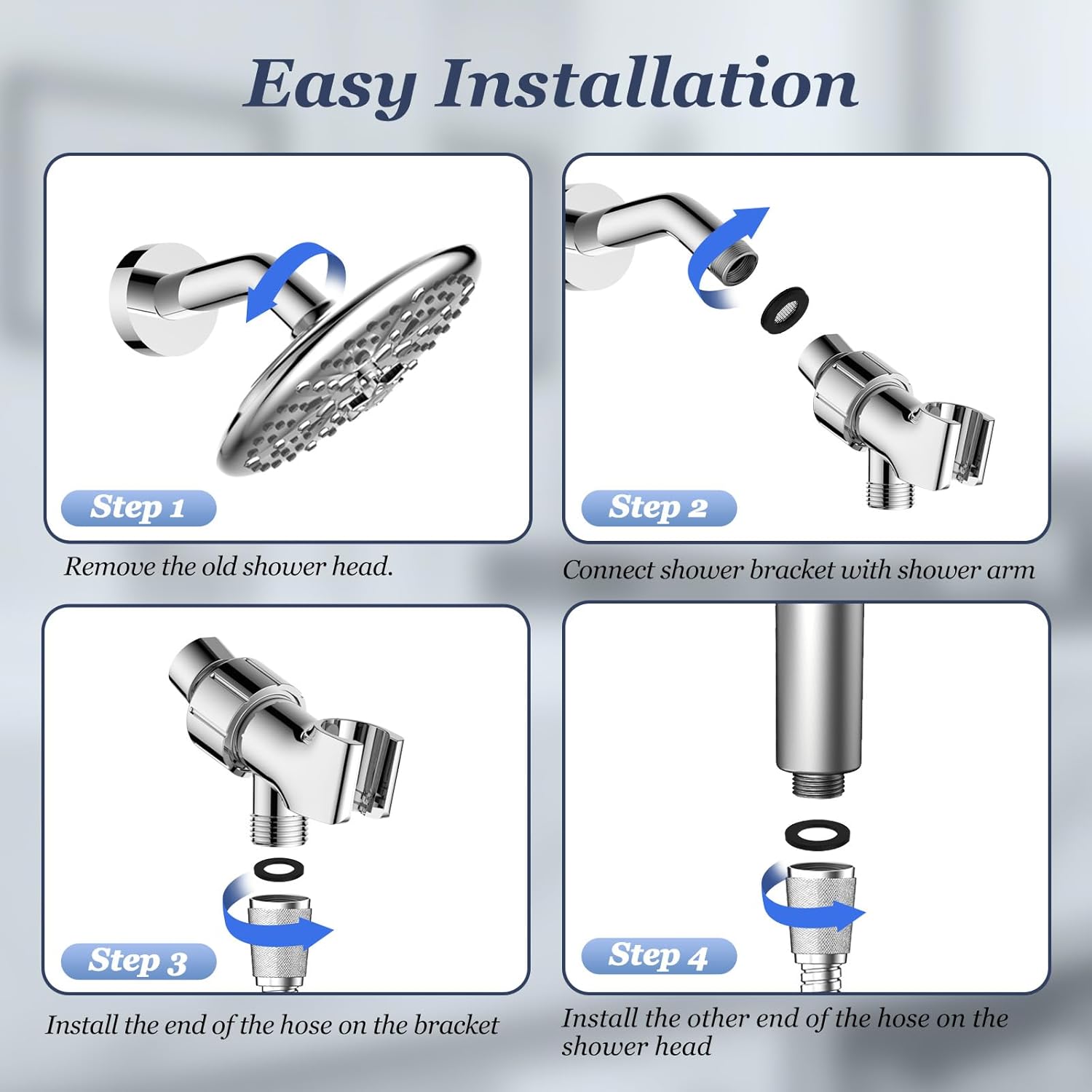 Filtered Shower Head with Handheld,High Pressure Shower Heads Filter | ON/OFF Switch,4 Spray,Built-in Power