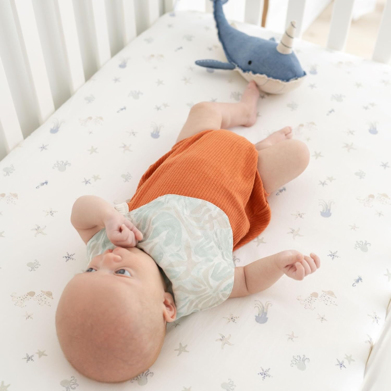 100% Cotton Under The Sea Fitted Crib Sheet with Jellyfish Design, Neutral Crib Sheets, Fitted Toddler Sheet, 28" x