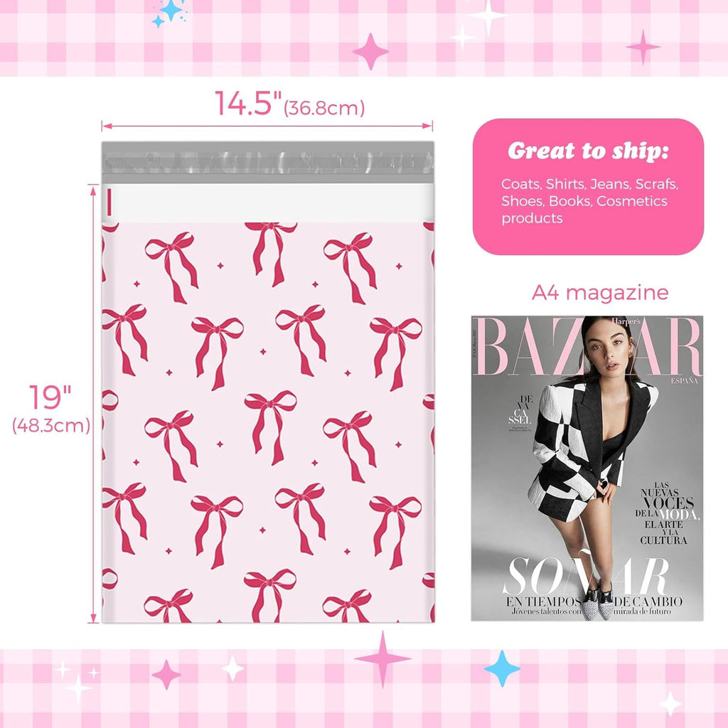 Poly Mailers 14.5x19" 500Pcs,Shipping Bags for Clothes,Pink Bows