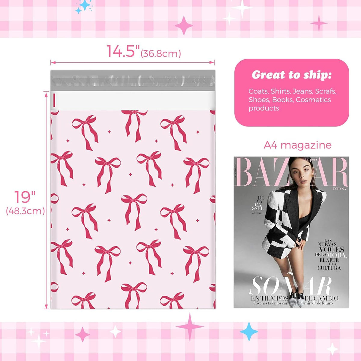 Poly Mailers 14.5x19" 500Pcs,Shipping Bags for Clothes,Pink Bows