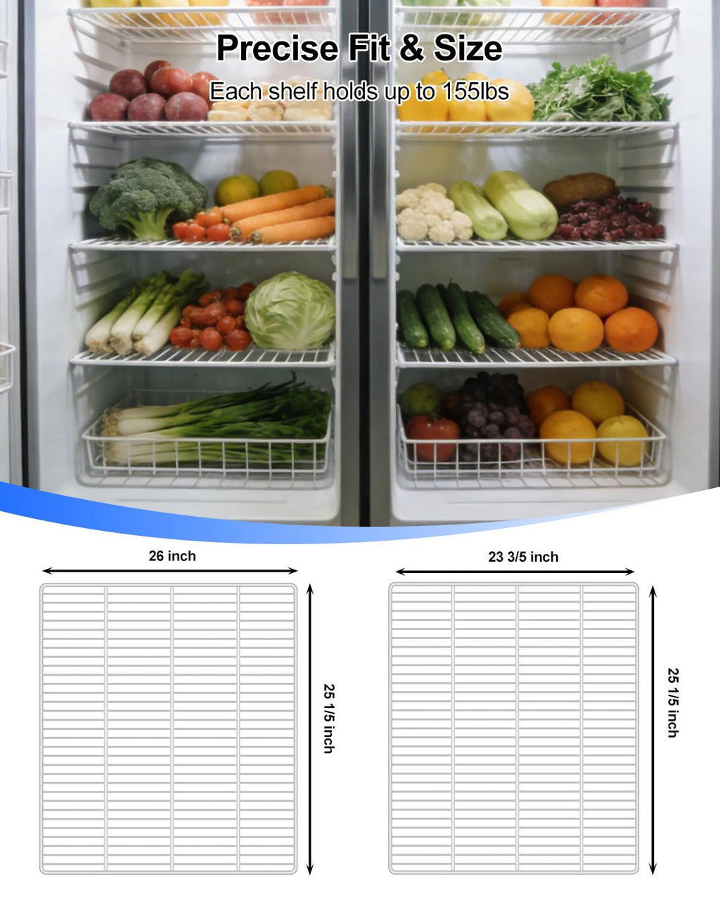 Commercial Freezer and Refrigerator Shelves for Three-Door Refrigerators