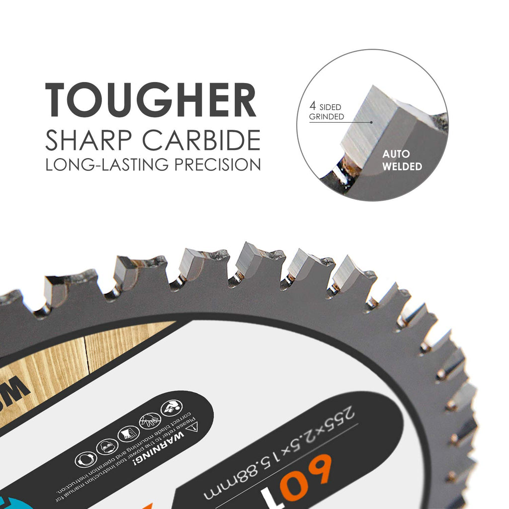 10 Inch Table Saw Blade/Miter Saw Blade for Ultra-Nice Wood Cutting in Construction, Two Pack of 60-Tooth & 32-Tooth