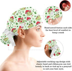Scrub Caps Women Ponytail, Funny Print Surgical Cap with Button & Sweatband