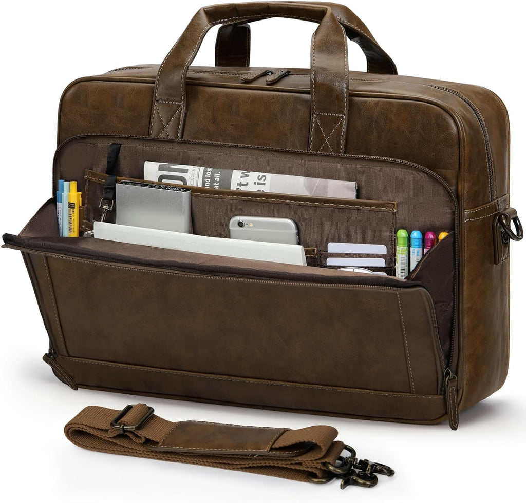 Mens Laptop Bag 16 Inch Leather Briefcase Vintage Messenger Bag for Men Large Crossbody Shoulder Office Computer Bag