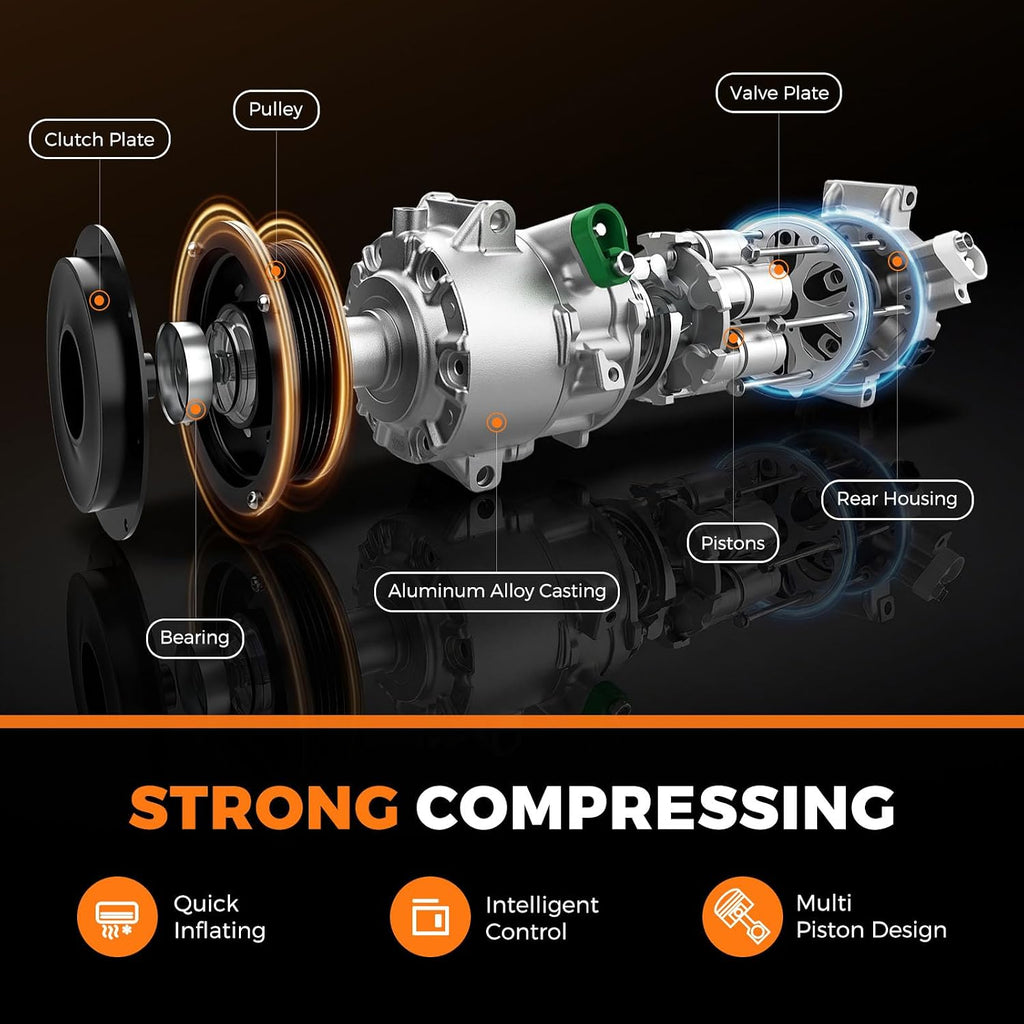 AC Compressor Compatible with 2000-2013 Chevy Silverado Suburban 1500 2500 Tahoe GMC Yukon XL 1500 2500 5.3L 4.8L 2 Mounting Holes Replaces CO 29002C