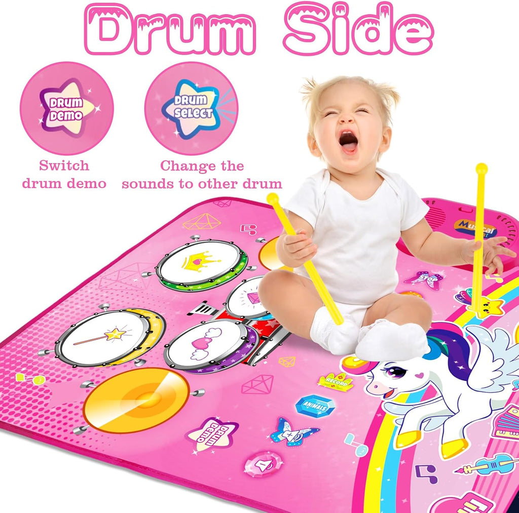 Toys for 1 Year Old Girl Gifts: 3 in 1 Baby Music Mat Toddler Toys Age 1-2 | Piano Drum Animal Touch Unicorn Toy