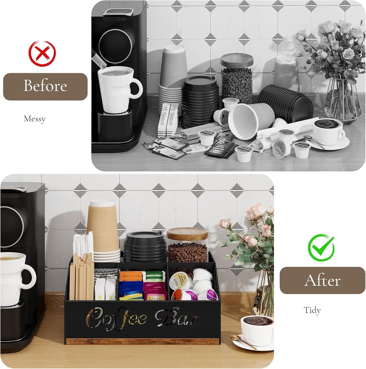 Coffee Station Organizer for Countertop, Coffee Bar Organizer