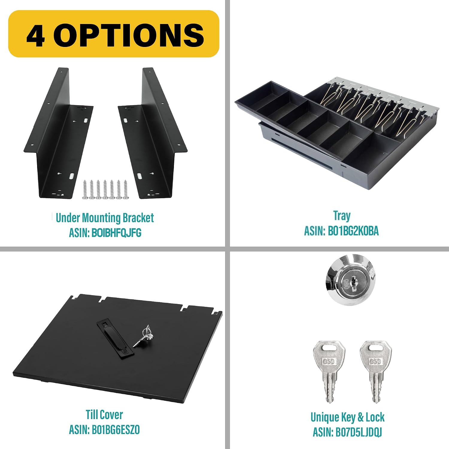 16inch Heavy Duty Manual Push-Open Cash Drawer with 5Bill/5Coin, Removable Till, Stainless Steel Front with Single