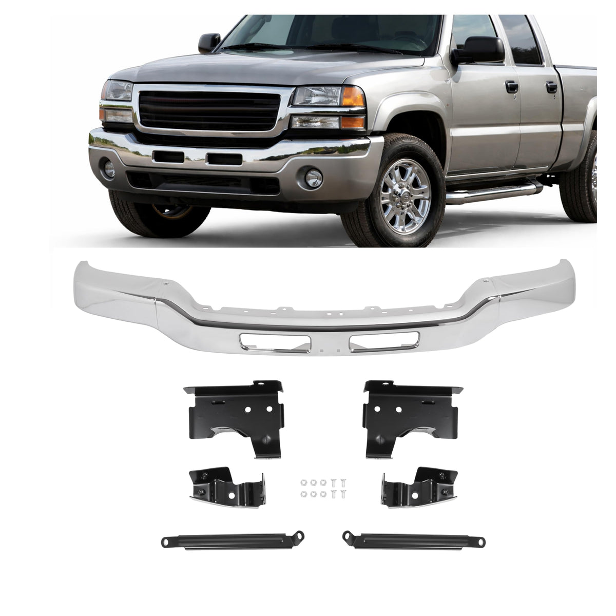 ALMULOO Bumper Face Bar + Bracket Compatible with 2003-2007 Sierra