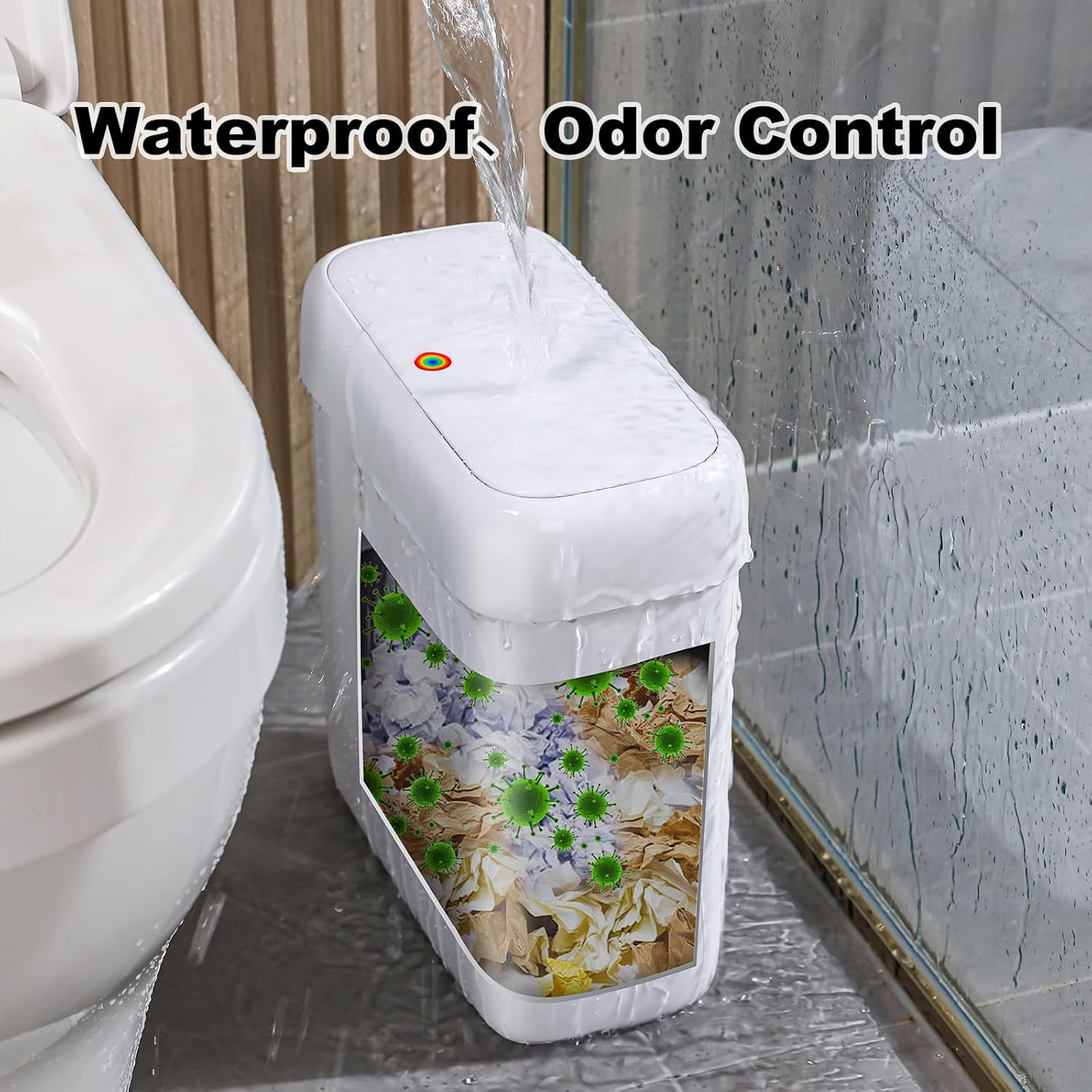 Bathroom Small Trash Can with Lid,10L / 2.7 Gallon Slim Garbage Bin Wastebasket with Press Top Lid for