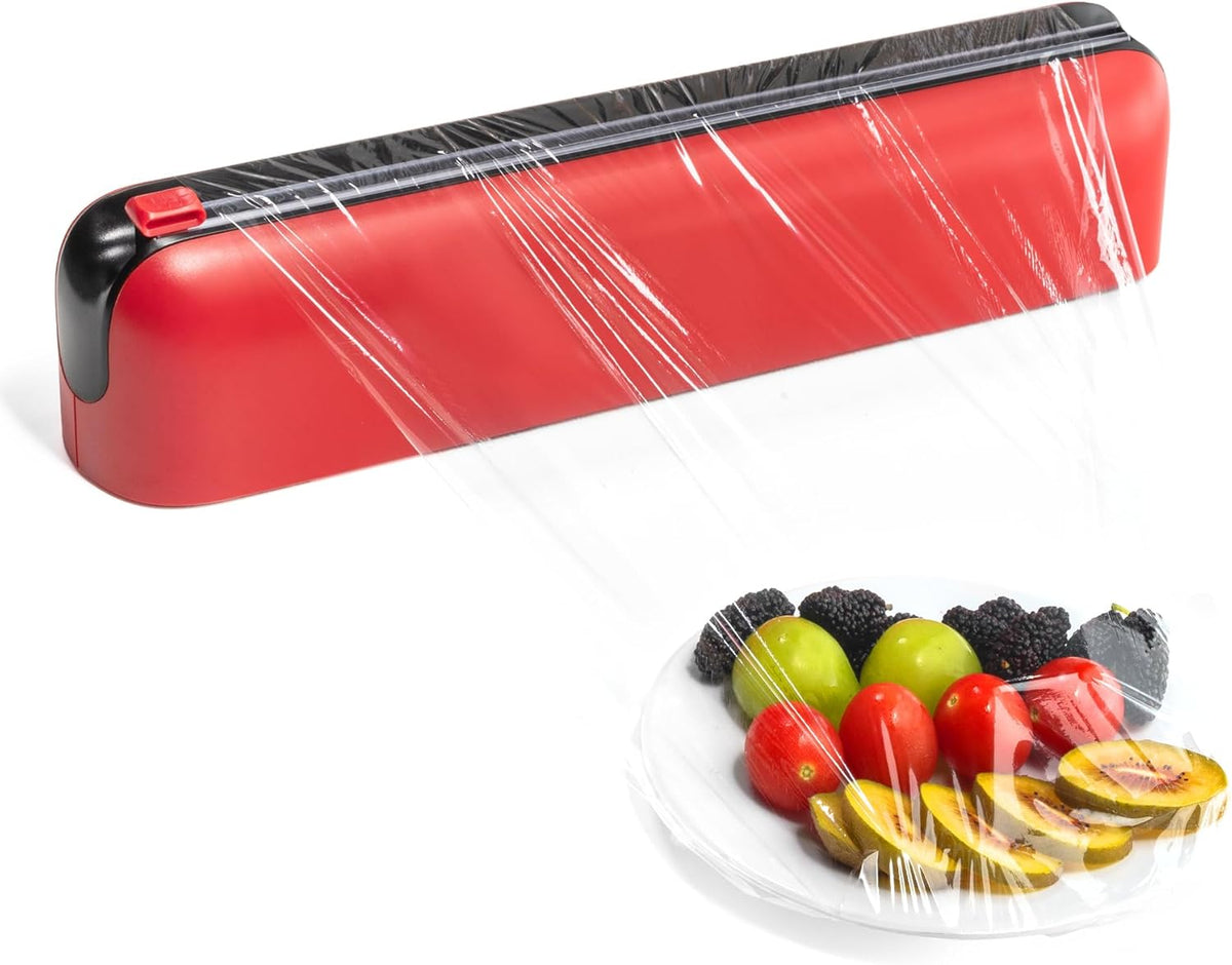 Aluminum Foil & Plastic Wrap Dispenser with Cutter - Easy One-Hand Operation, Space-Saving Kitchen Organizer for