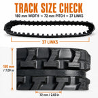 1 Pack Rubber Track 180x72x37 for 0.8-2 Ton Mini Excavators