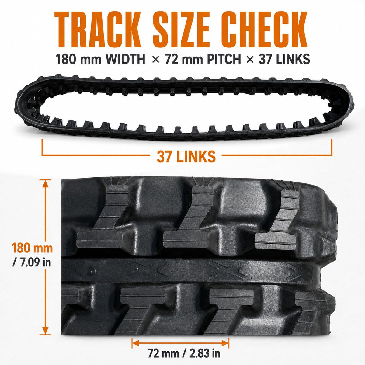 1 Pack Rubber Track 180x72x37 for 0.8-2 Ton Mini Excavators