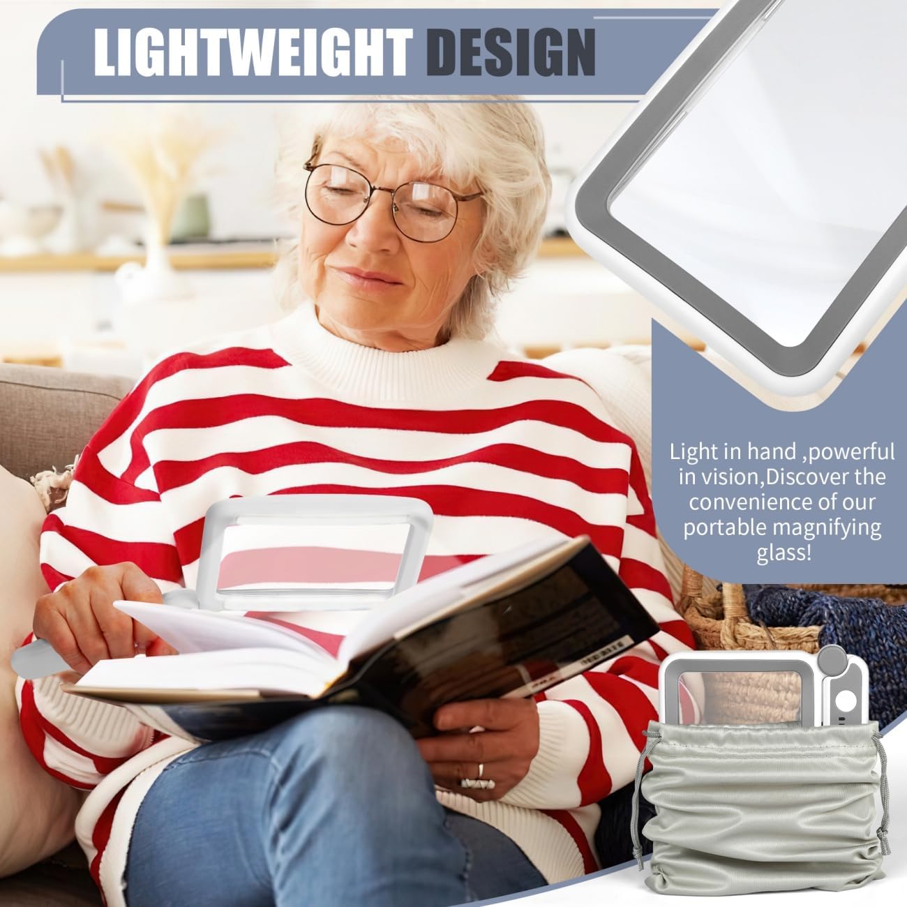 Magnifying Glass with Light, Rechargeable 5X Large Page Magnifier for Reading, Folding Handheld Dimmable, LED Lighted