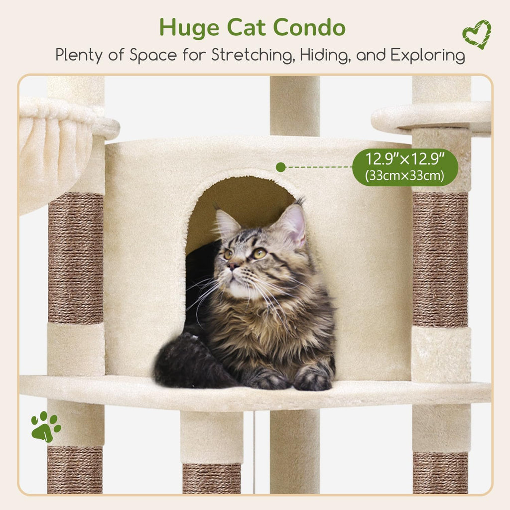 Corner Cat Tree, 51in Curved Series Modern Cat Tower for Indoor Cats with Hammock, 7 Sisal Scratching Posts, Large