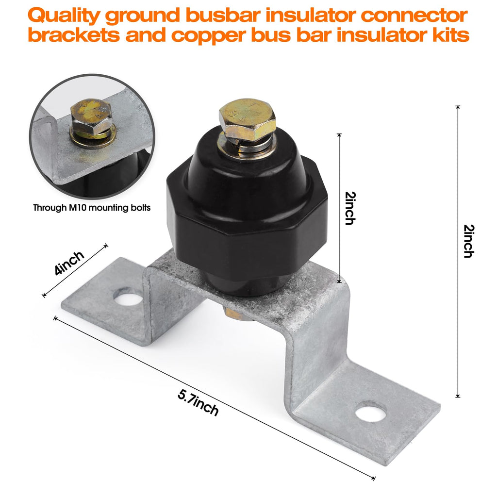 4PCS 2500V Standoff Insulators with Ground Bus Bar Mounting Brackets (2" Black Insulator)