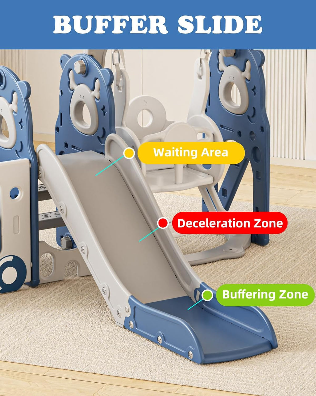 Toddler Slide and Swing Set, Bus Themed Kids Slide for Toddlers Age 1+, Toddler Outdoor Indoor Playset (Blue)