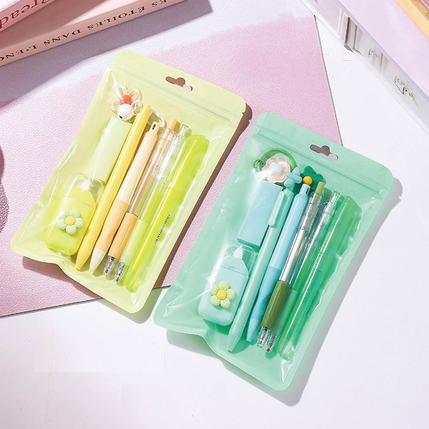 8 Pcs Cute Yellow Stationery Set for Girls Boys Women Back to School Supplies Office Supplies Kawaii Candy Colors
