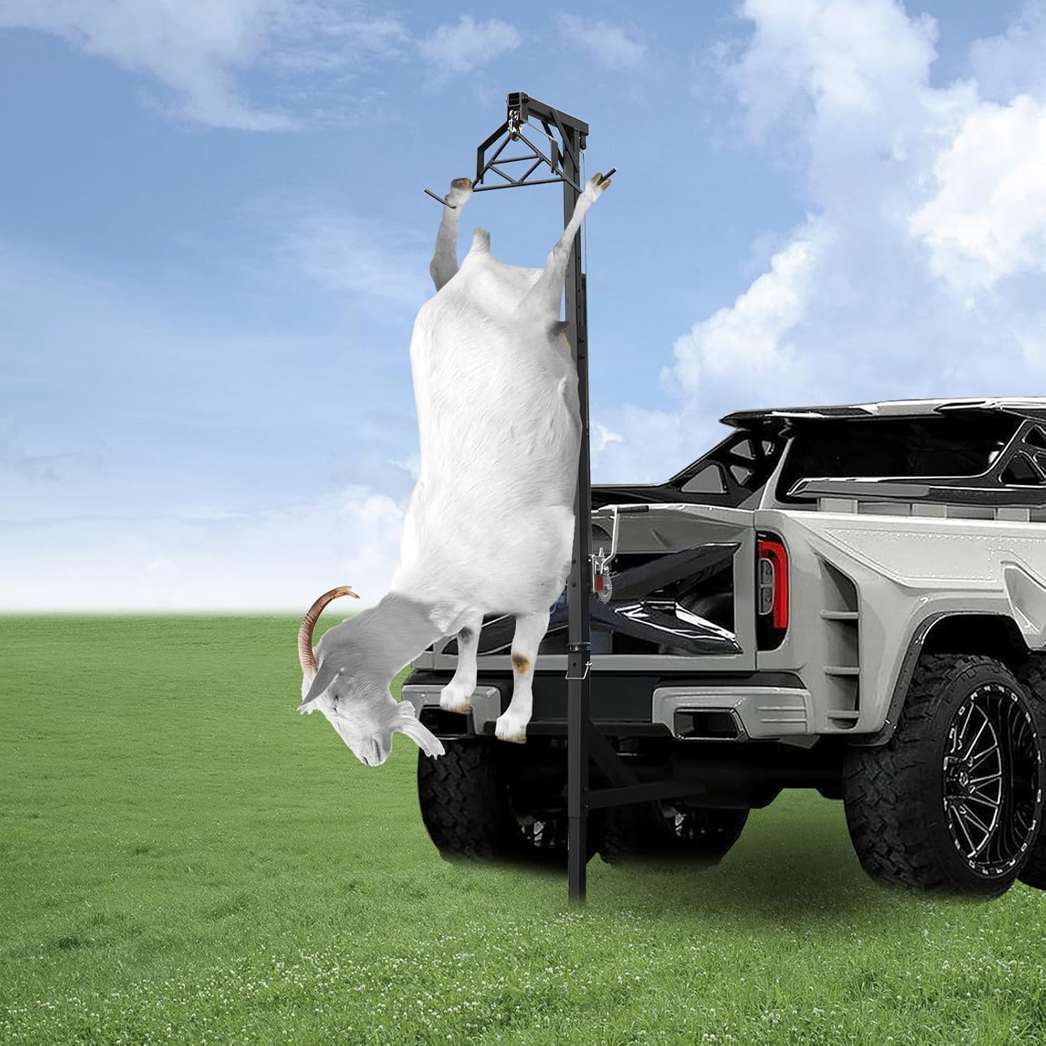 Portable Game Hoist, 600lbs Capacity Hitch Game Hoist, Winch Lift Gambrel Set 360 Degree Swivel Hitch Mounted