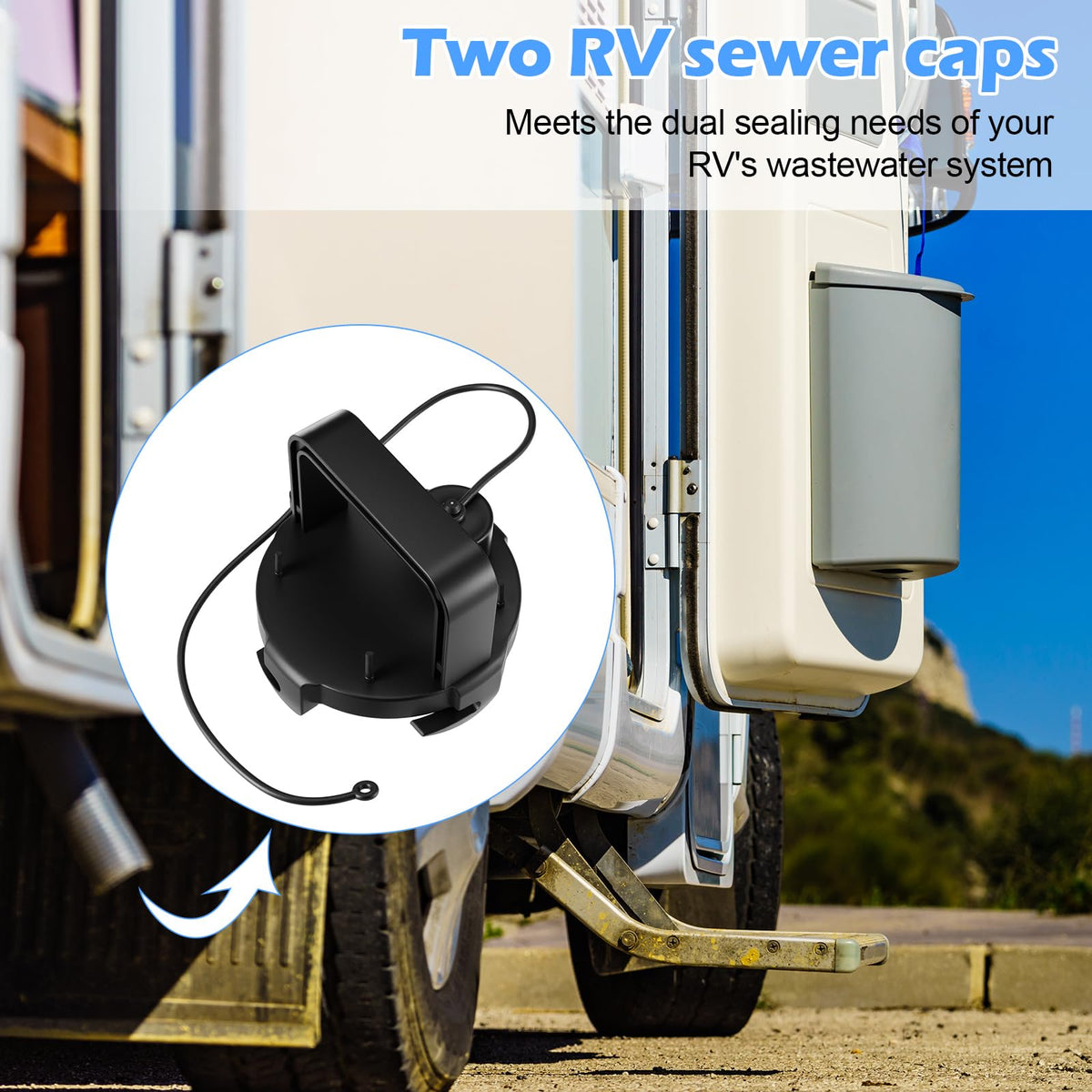 Colingmill RV Sewer Valve Cap with Handle,2 Pcs,Black