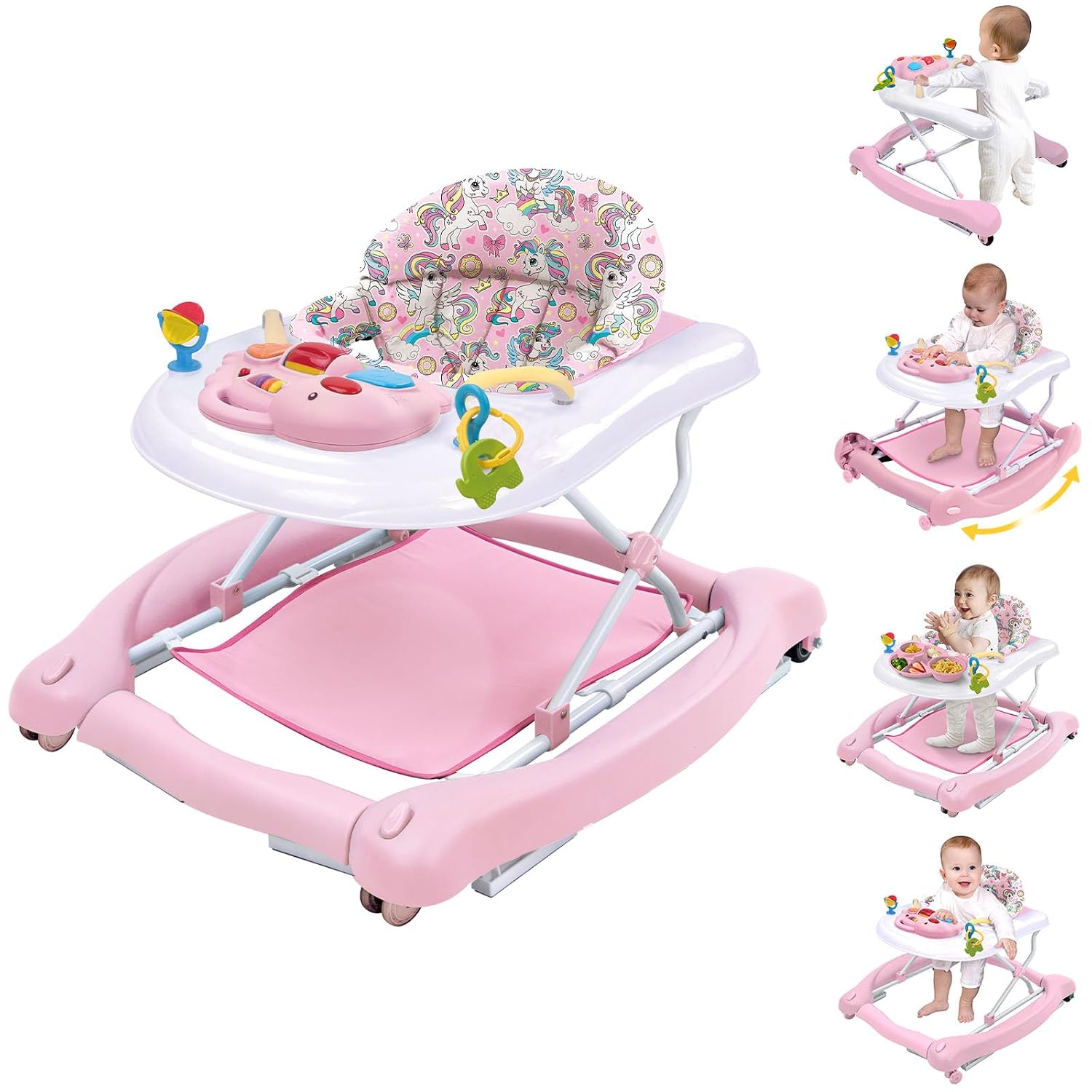 5 in 1 Foldable Baby Walker, Activity Baby Walker-Baby Bouncer, Rocker, Activity Center,Seat and Push