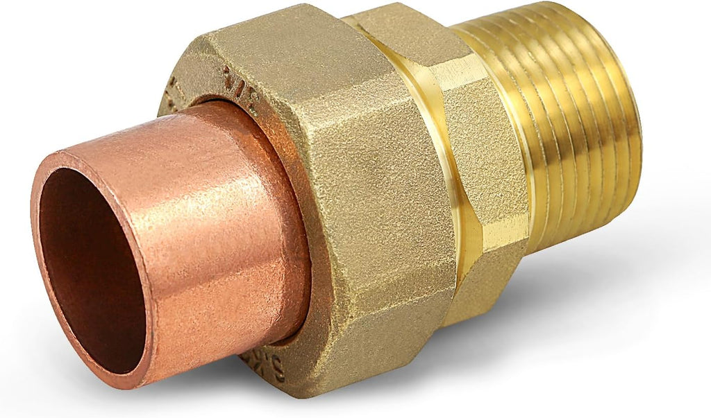 Everflow DDNV0034 3/4" Copper Union Fitting with Sweat to Male Threaded Connects