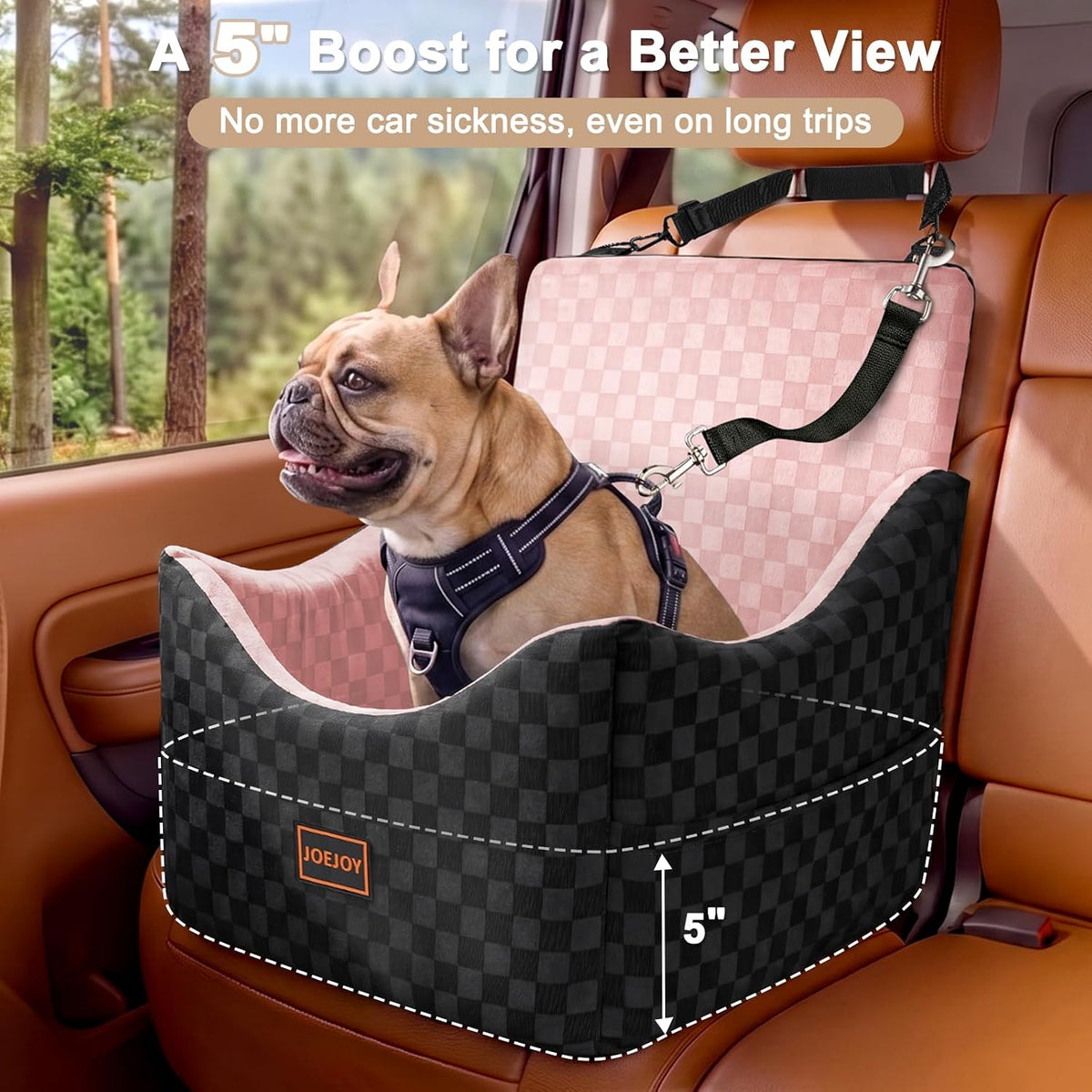Elevated Dog Car Seat for Small/Medium Dogs up to 35 lbs, Memory Foam Booster Seat with Detachable Washable Cover