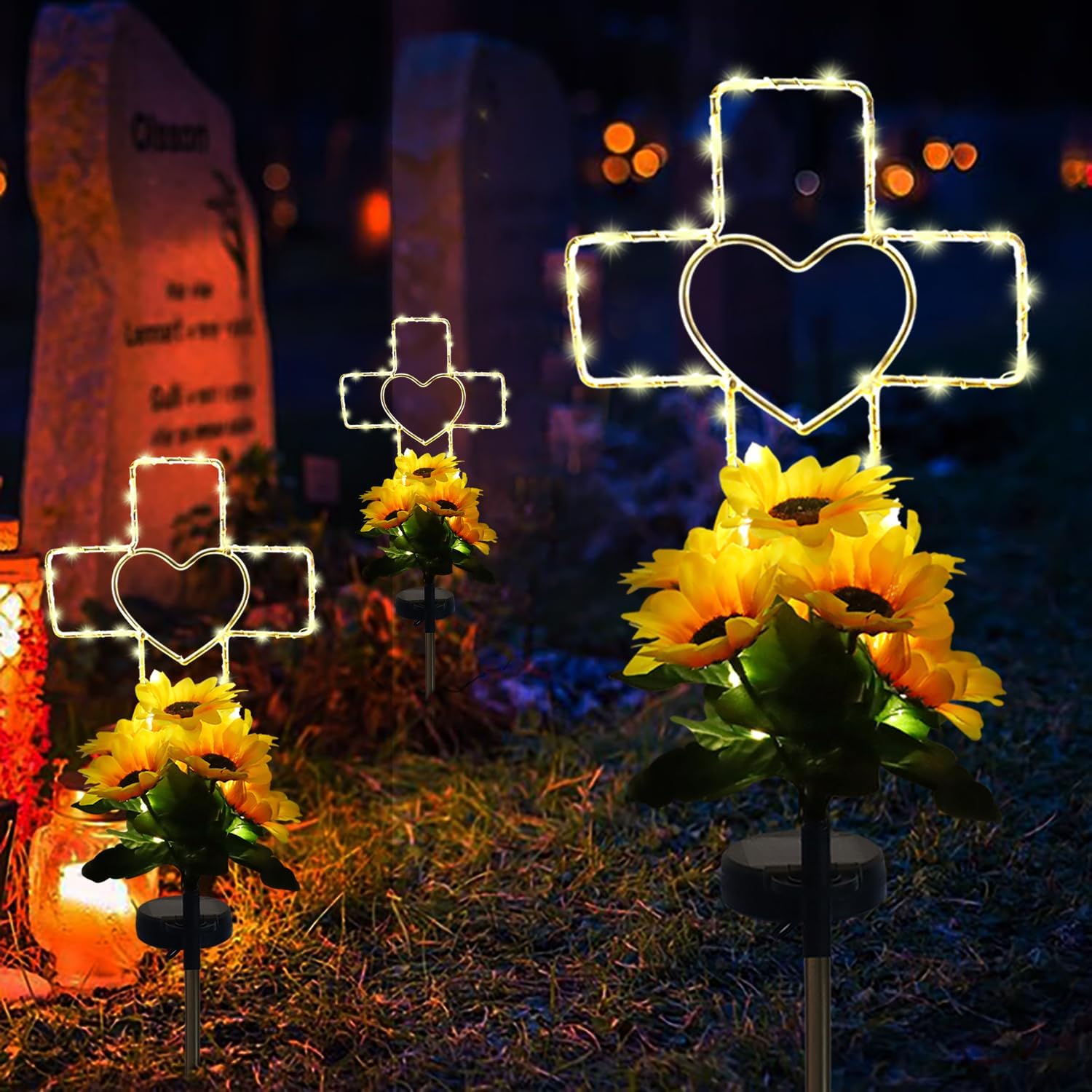 Solar Cross Cemetery Decorations for Grave, Memorial Sympathy Gift for Loss of Loved One Mom Dad, Grave Decorations