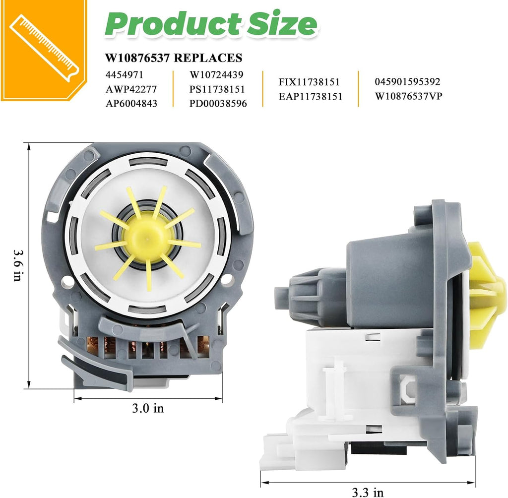2026 UPGRADED W10876537 W10724439 Dishwasher Drain Pump 0EM