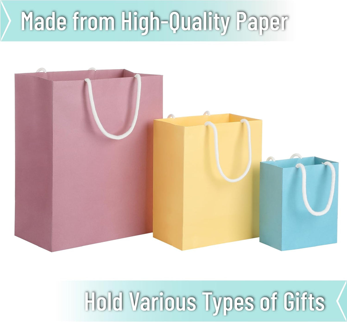 Paper Gift Bags with Handles, Assorted Sizes, 8 Pack