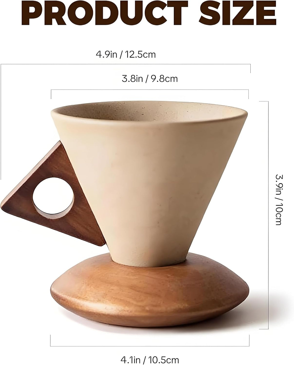 Retro Ceramic Cone Coffee Mug with Solid Wood Handle & Coaster, Creative Elegant Set for Home, Office, Restaurant