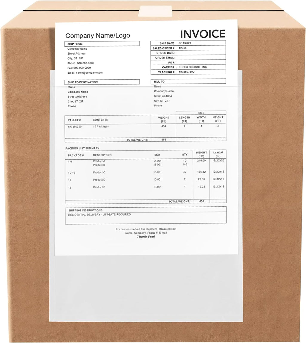 1000 Count 10" x 12" Shipping Label Envelopes, Clear Packing List Pouches with Self-Adhesive Back, Top Loading for