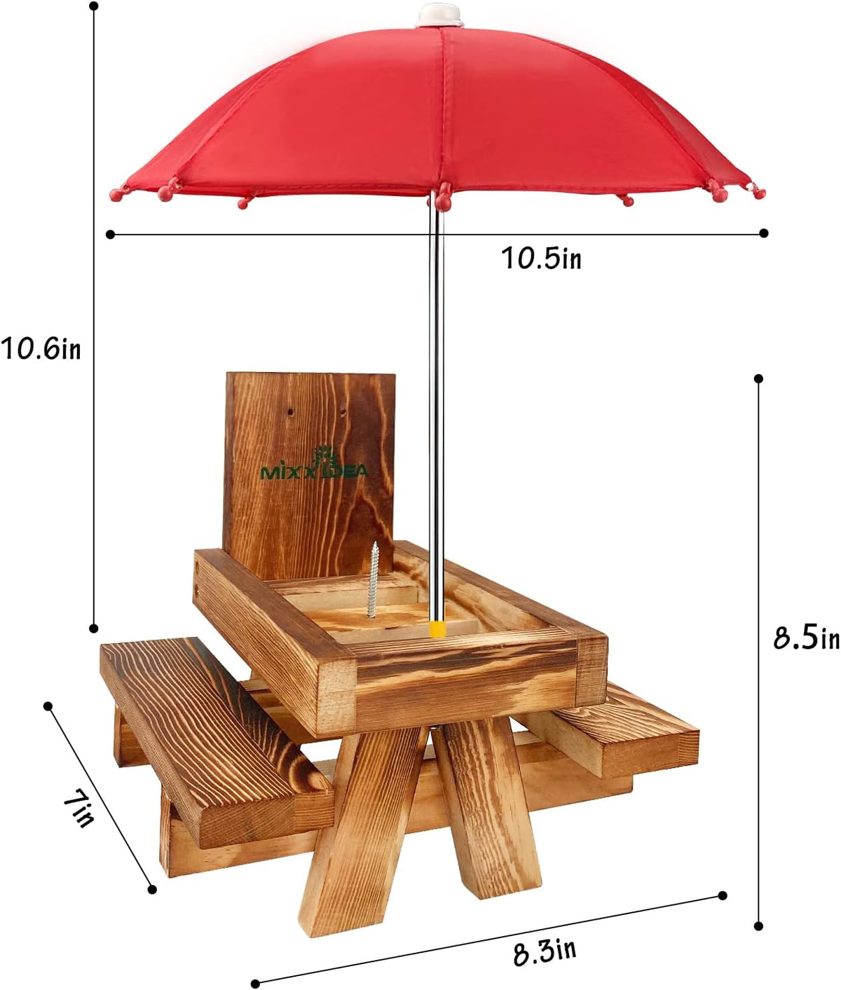 Squirrel Feeder Picnic Table with Tall Umbrella, Wooden Squirrel Feeders for Outside, Cute Chipmunk Feeder with Corn