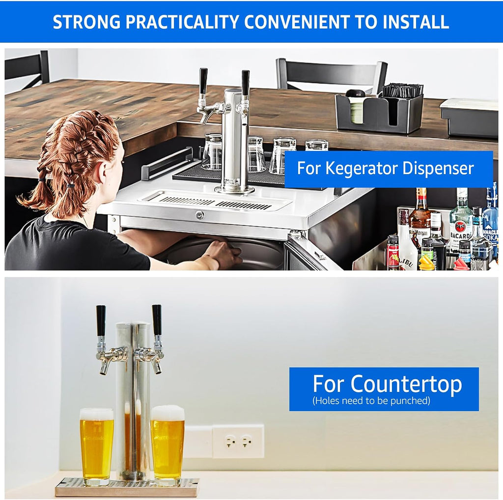 Dual Tap Stainless Draft Beer Tap Tower, 3'' Base Kegerator Tower