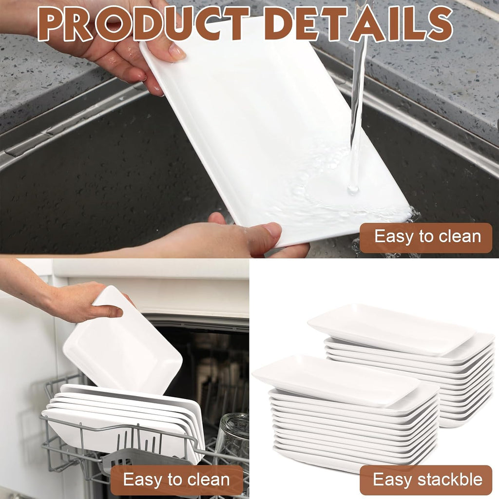 20 Pcs 8 Inch Rectangular Salad Plates White Rectangular Porcelain Dessert Plates Appetizer Serving Tray Porcelain