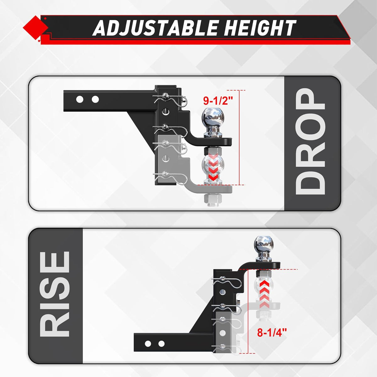 Adjustable Trailer Hitch Ball Mount for 2 Inch Receiver