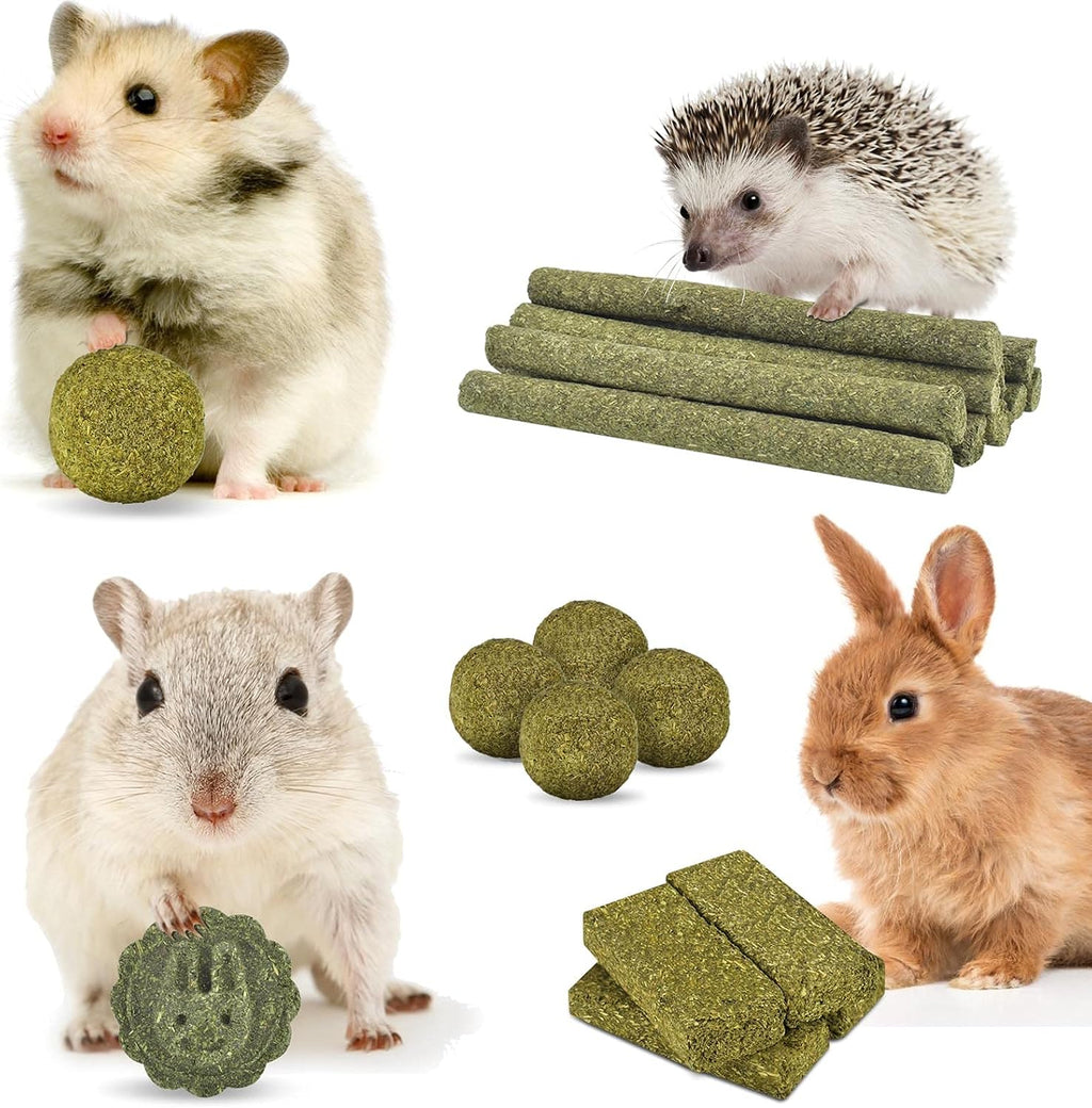 25Pcs Bunny Chew Toys, 100% Natural Timothy Hay Biscuit&Treats Sticks, Chew Toy for Teeth for Rabbit Chinchilla